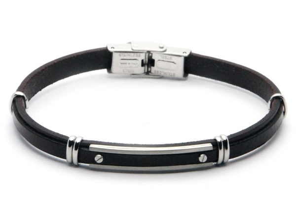 Βραχιόλι από ανοξείδωτο ατσάλι με καφέ δέρμα HO006-C5M