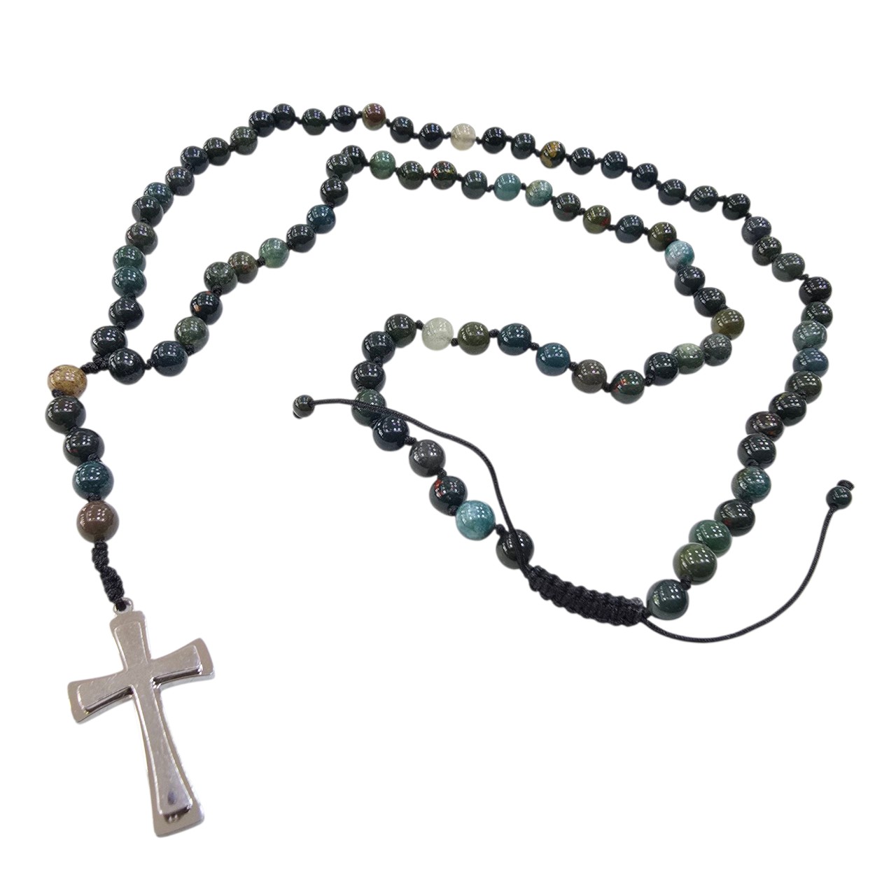 Ροζάριο με  Αιματόπετρα (Bloodstone)  και ατσάλινο σταυρό (code KT002277)