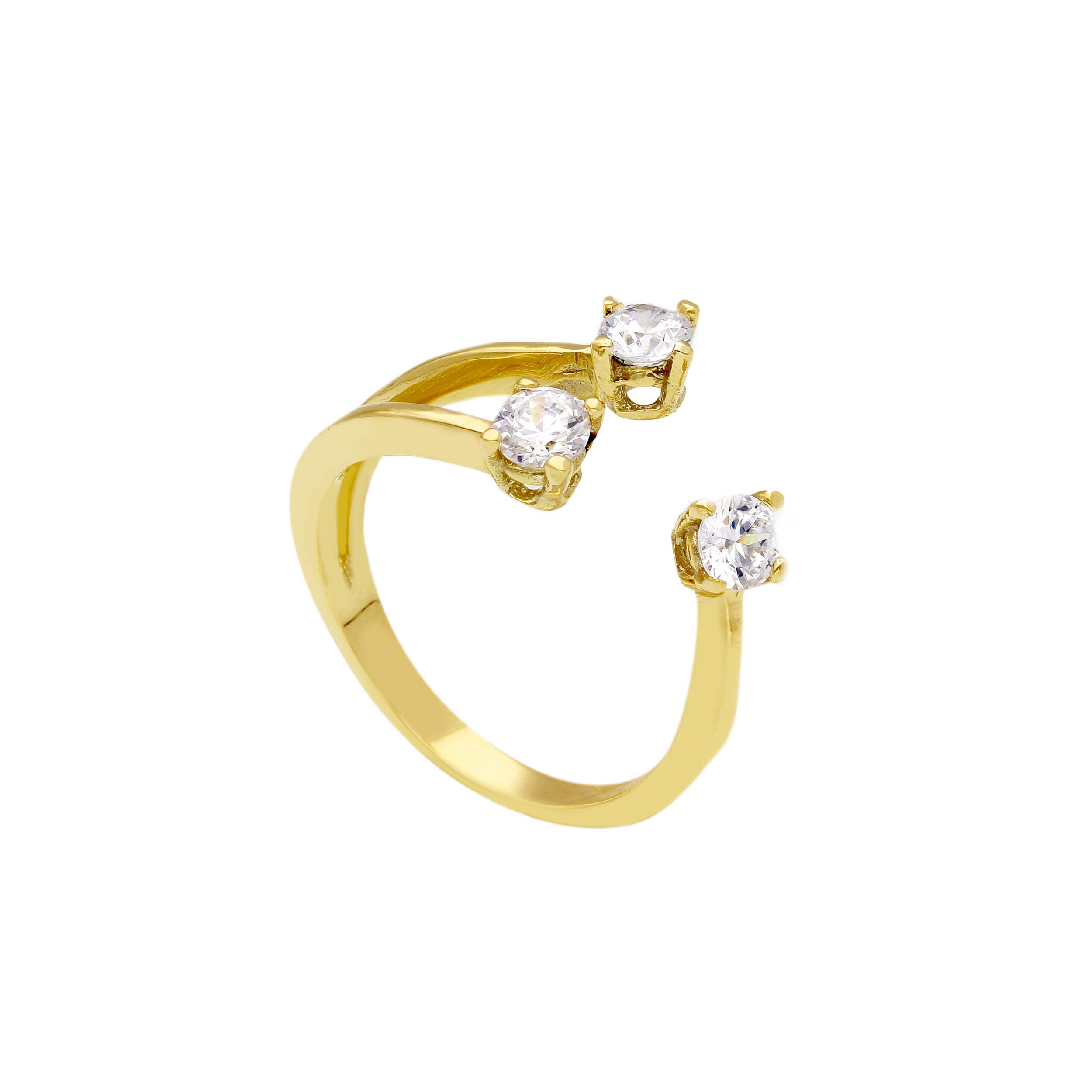 Yellow gold ring k14 with 3 white zircons (S274205)