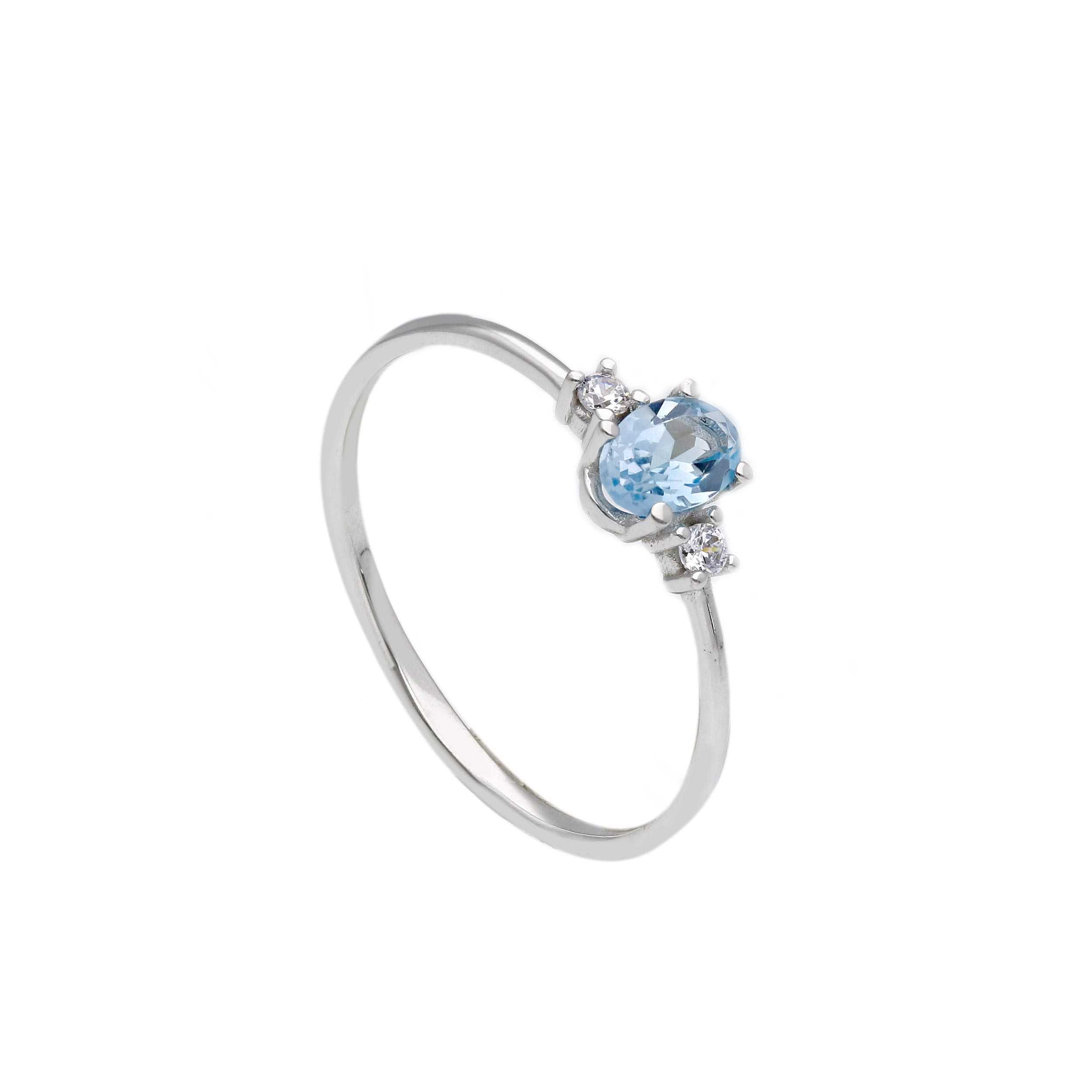 Λευκόχρυσο Δαχτυλίδι Ροζέτα με Συνθετικό Blue Topaz 9Κ (code S287580)