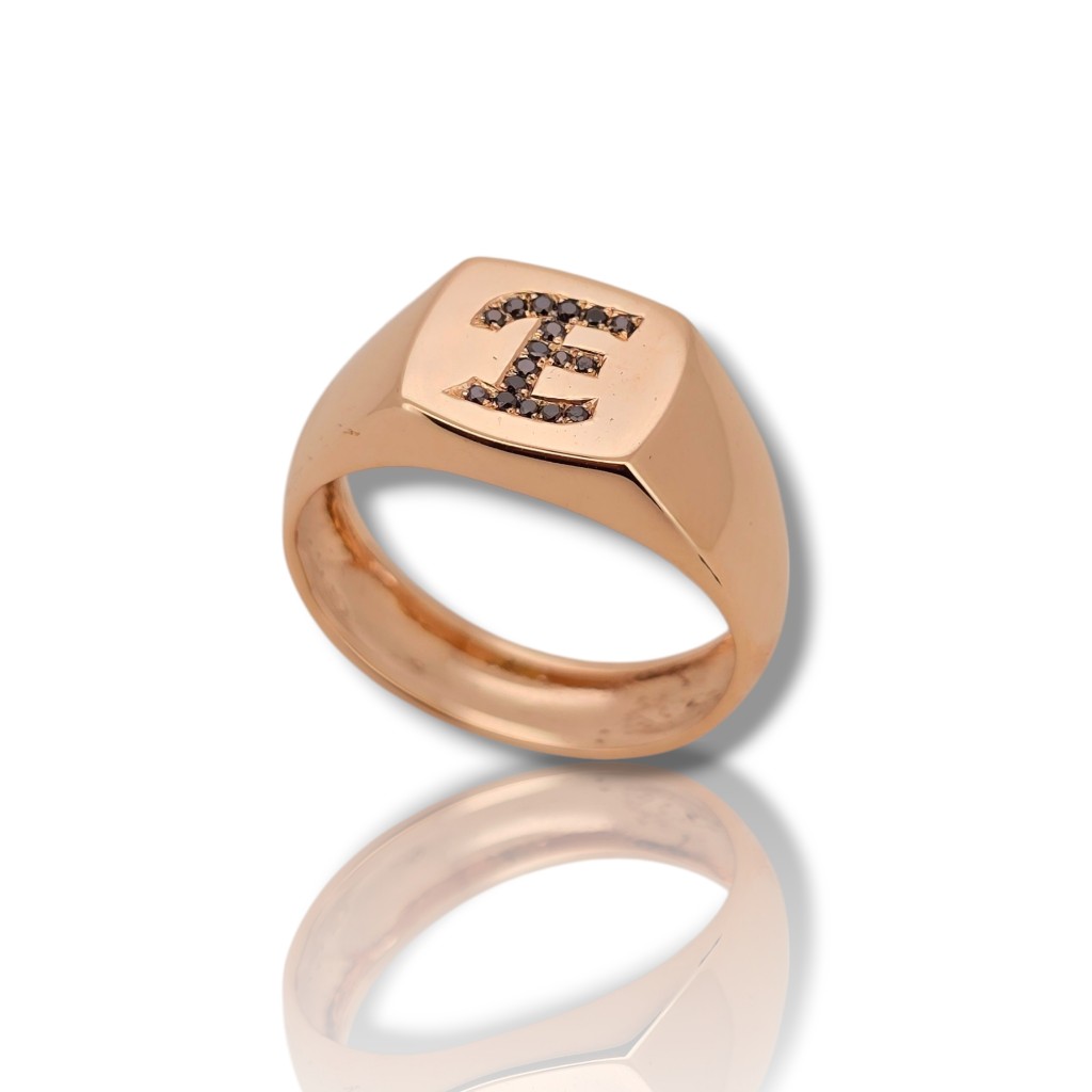Chevalier ring in rose gold k14 with black diamonds (code P2391)