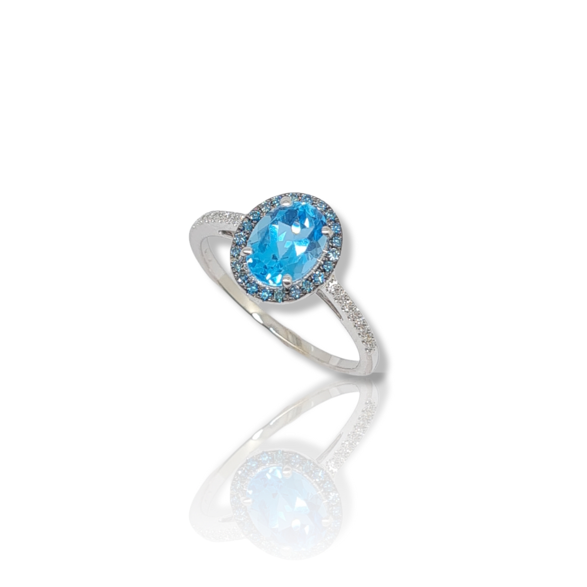 Anello in oro bianco k18 con Topazio blu e diamanti (code N2349)