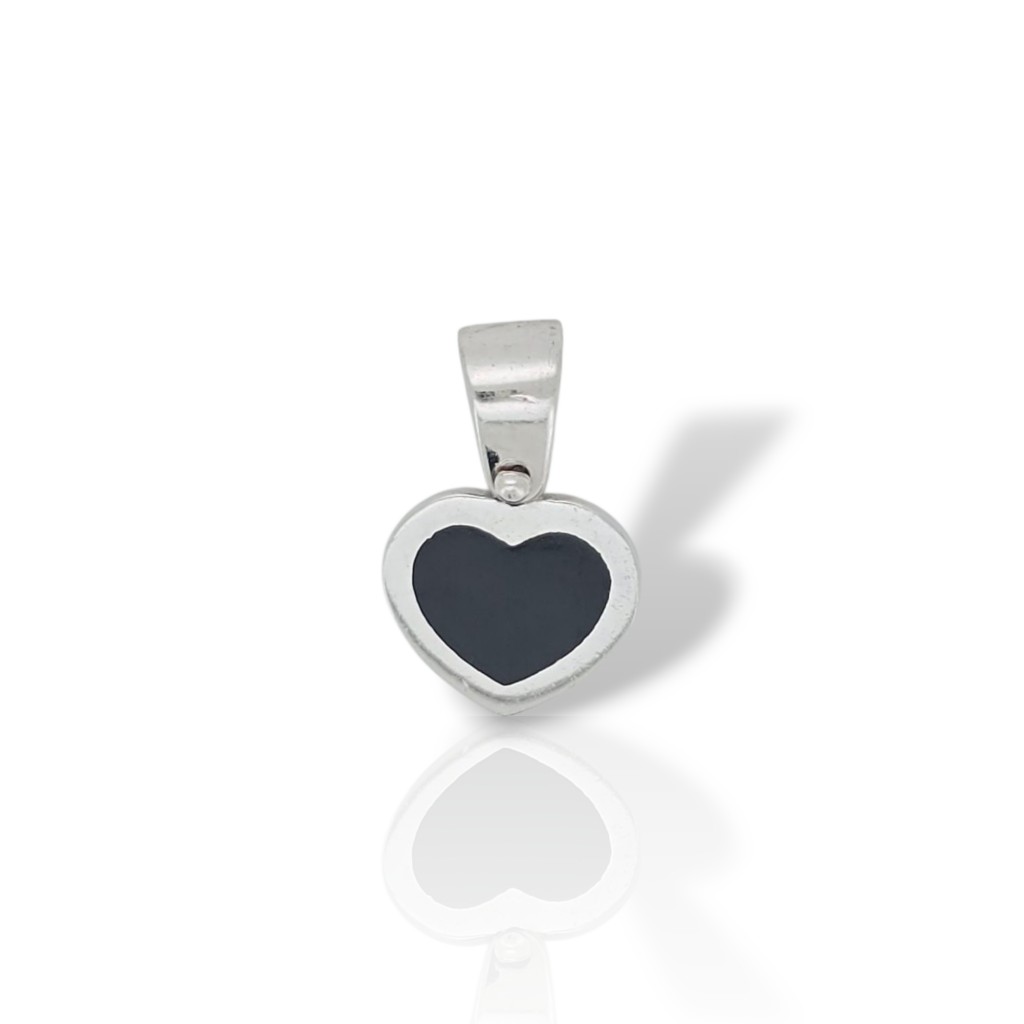 Λευκόχρυσο Μενταγιόν Καρδιά με Μαύρο Σμάλτο 14 Καρατίων (code M2785)