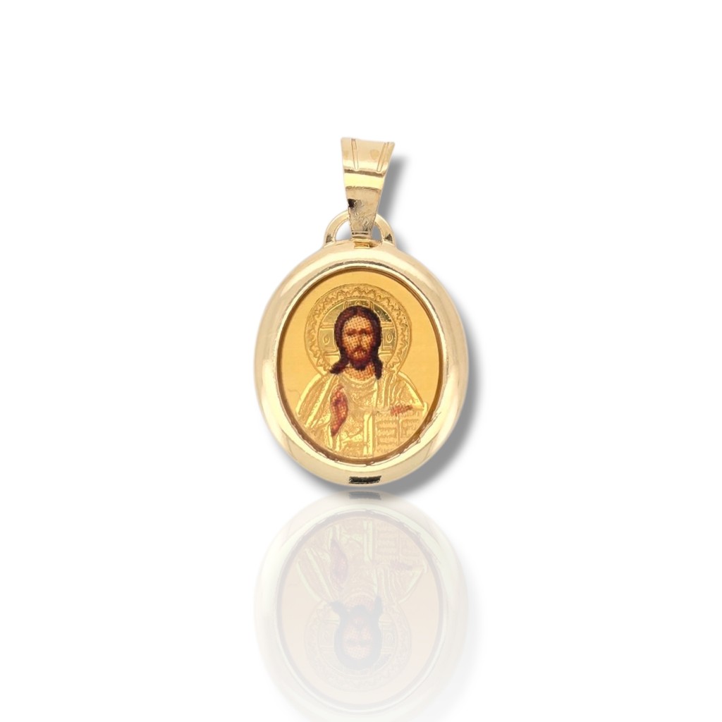 Medaglione Costantinato in Oro 14K con Immagine di Cristo (Μ2953)
