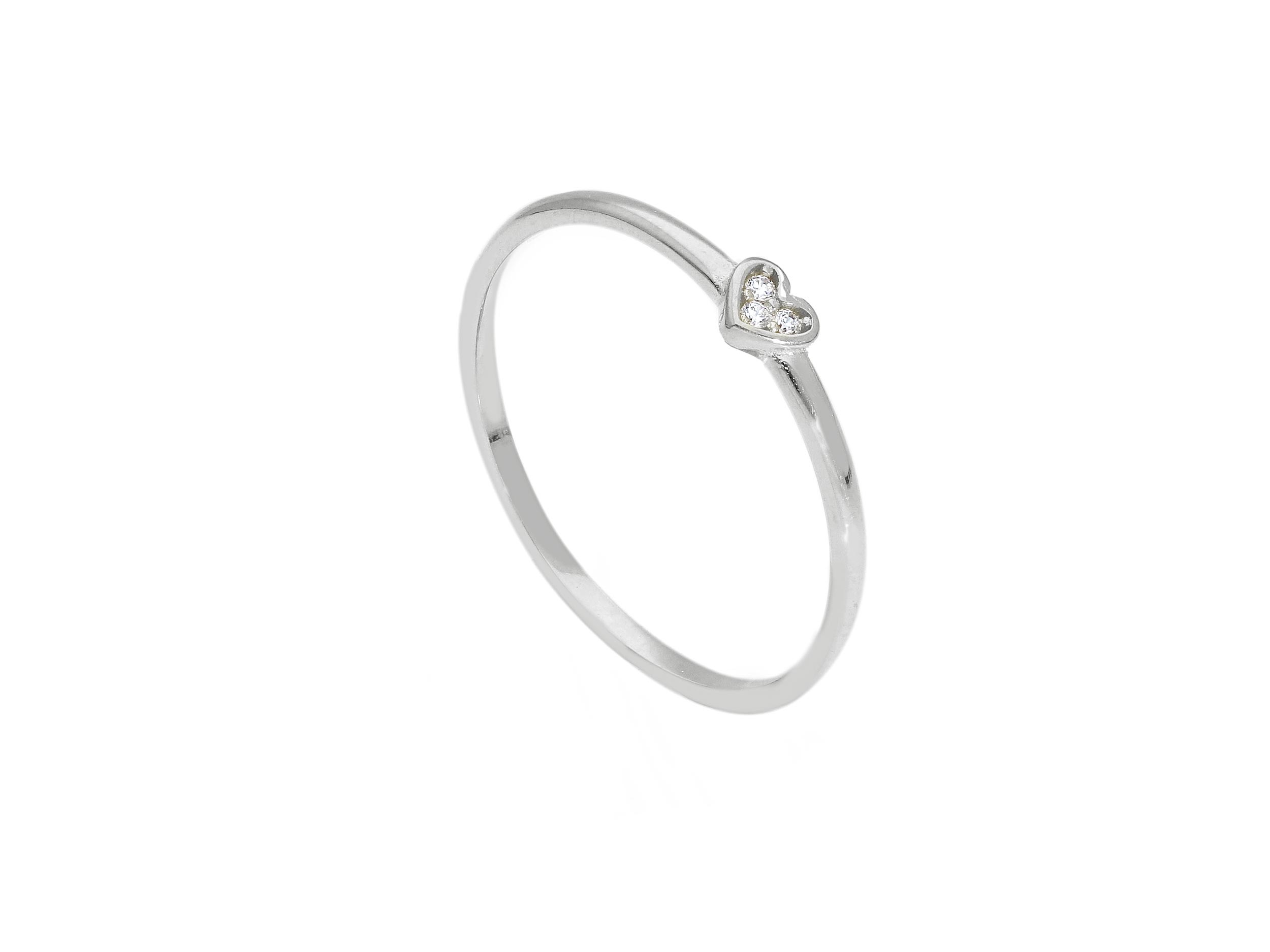 Heart shaped k14 white gold ring with zirkon (S256979)