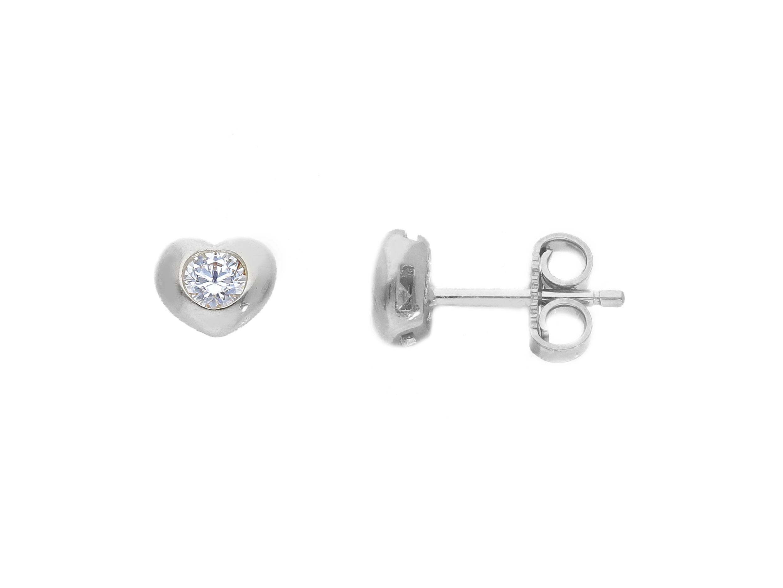 Orecchini cuoricini in oro bianco k9 con zirconia cubica  (S173874)