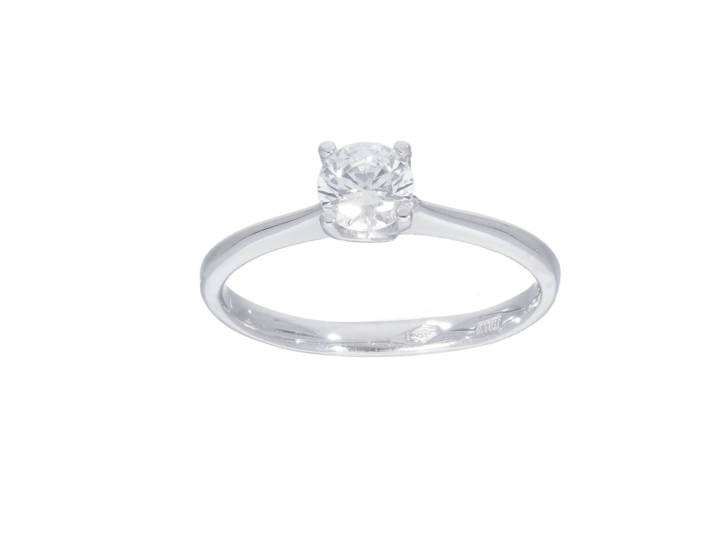 Single stone white gold ring k14 with zirgon stone based on four stripes (code S244514)