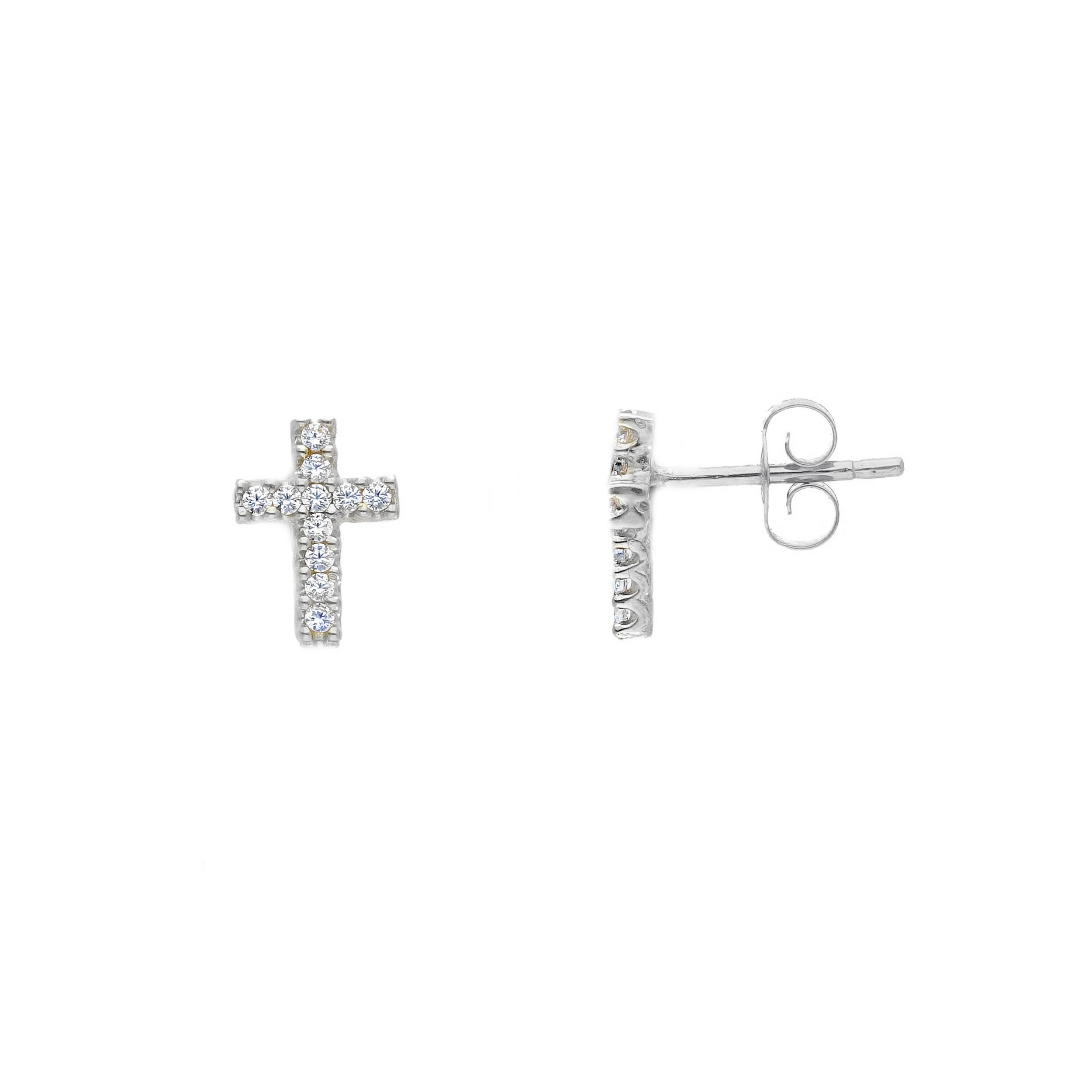 Whitegold earrings Cross 14k with white  zircon (code S210361)