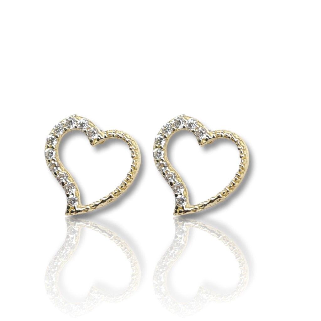 Golden  heart earings 14k with zircon (code N2489)