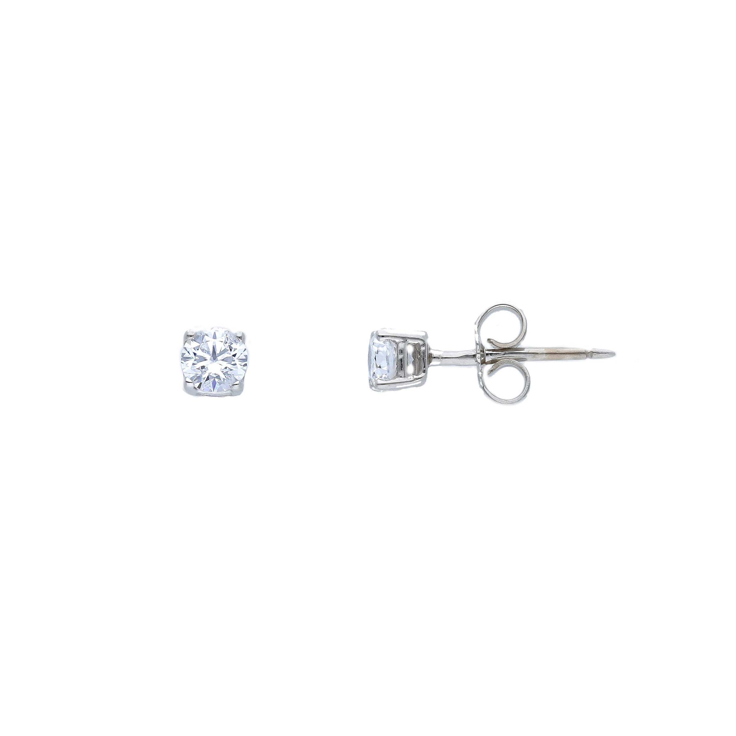 White gold single stone earrings 14k with zircon (code S254219)