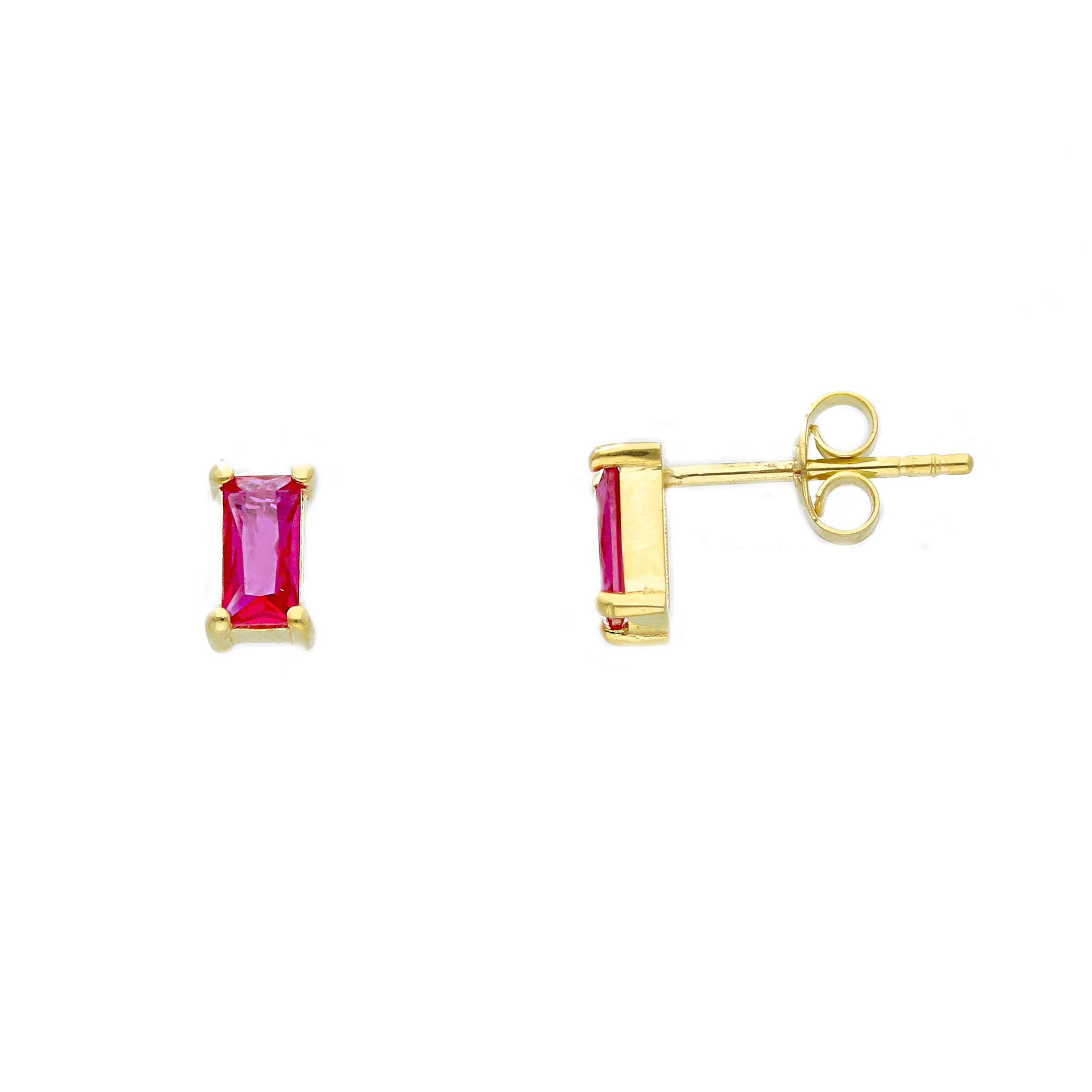 Yellow gold single stone earrings 14k with rubies (code S263176)