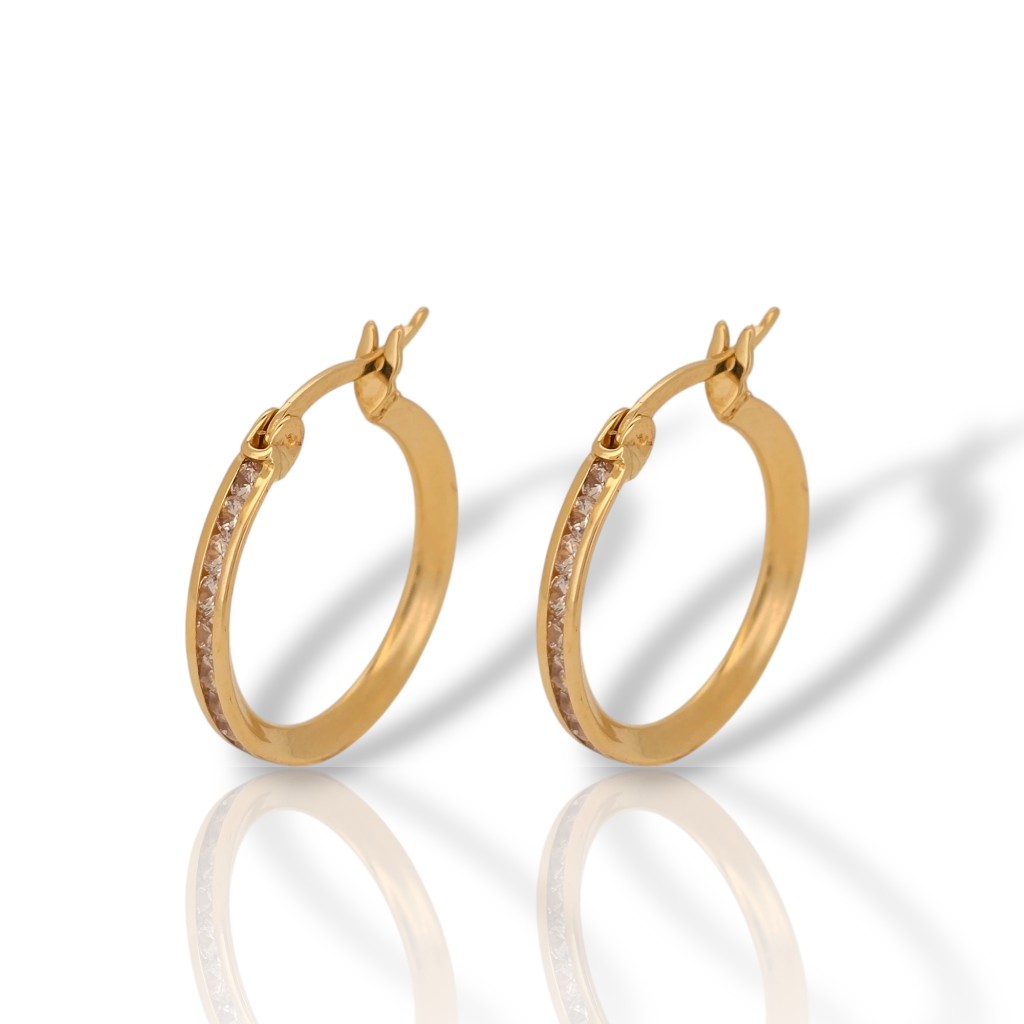 Golden hoop earrings with zircon 14k (code S169875)