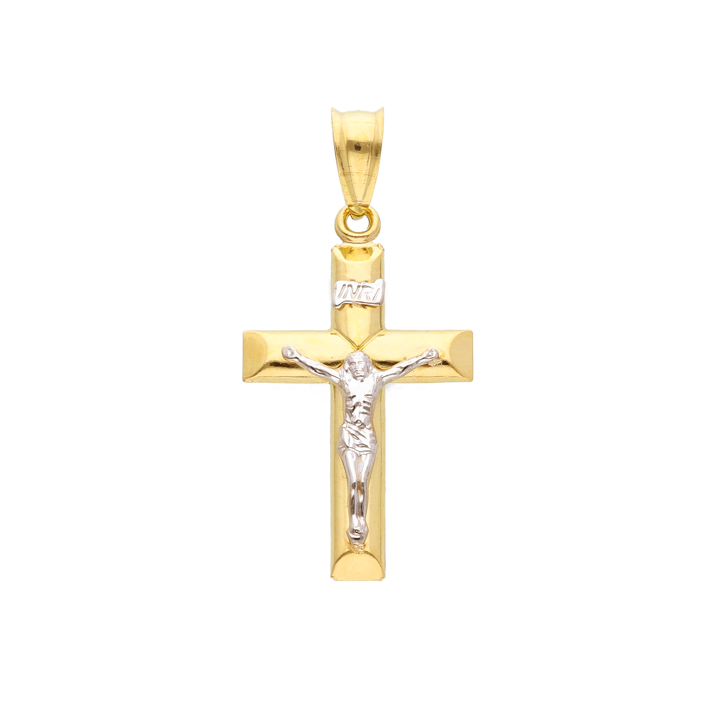 Croce in oro Giallo con Crocifisso in oro bianco k14 (code S185213)