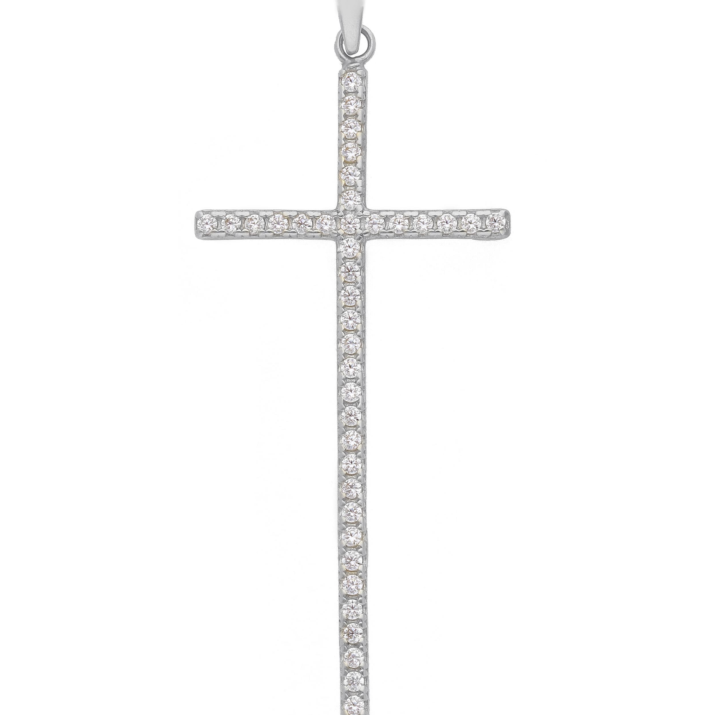 Croce in oro Bianco k14 con zirconi cubici (code S198403)