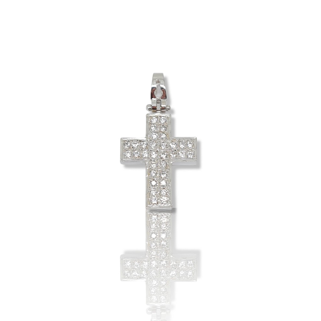 Croce in oro bianco k14 con zirconi cubici (code Η1684)