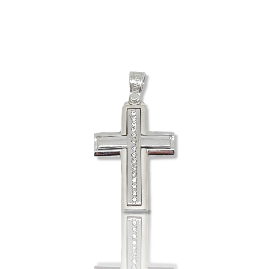White gold matte cross k14 with zircon (code AL 1859)