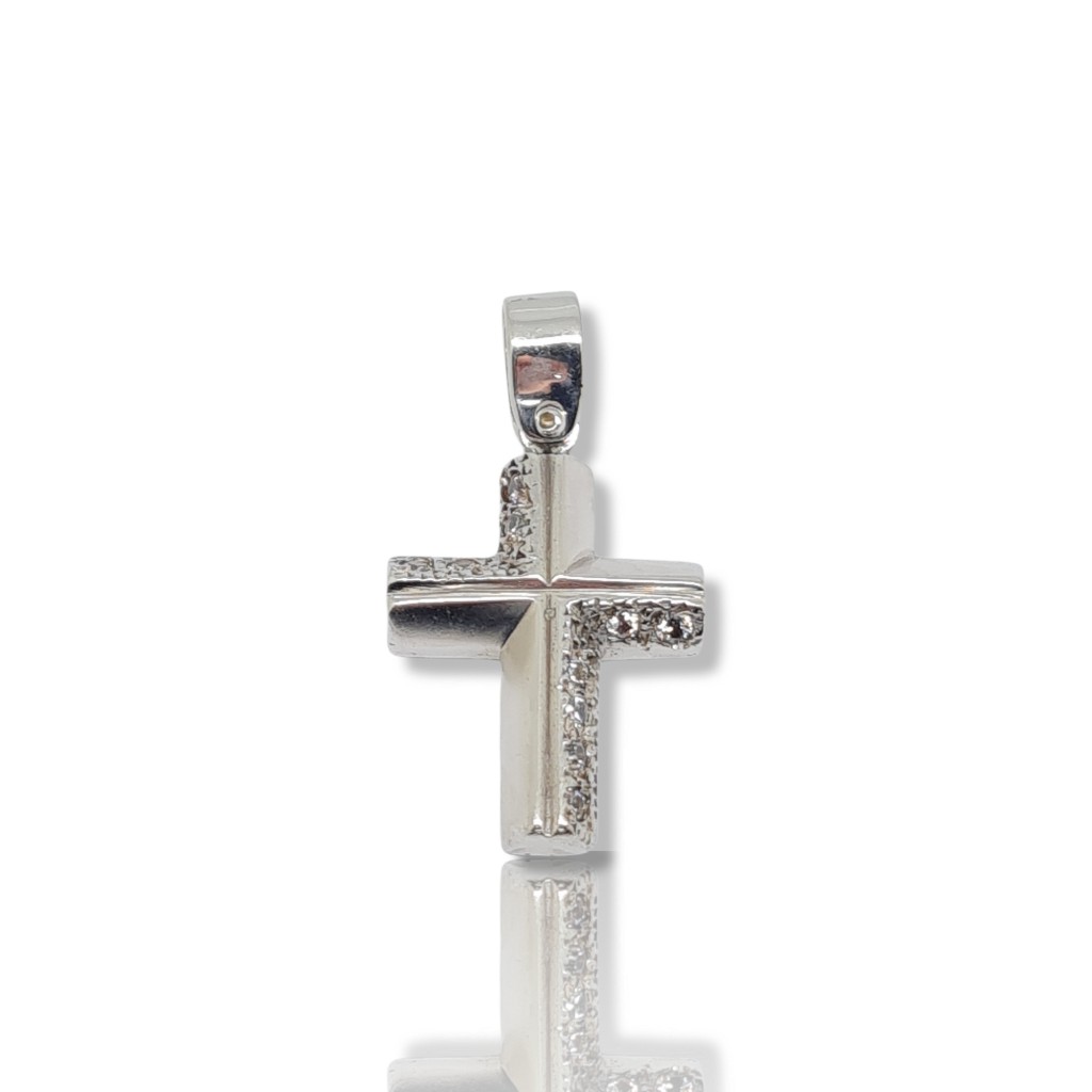 Croce in oro bianco k14 con zirconi cubici (code H1676)