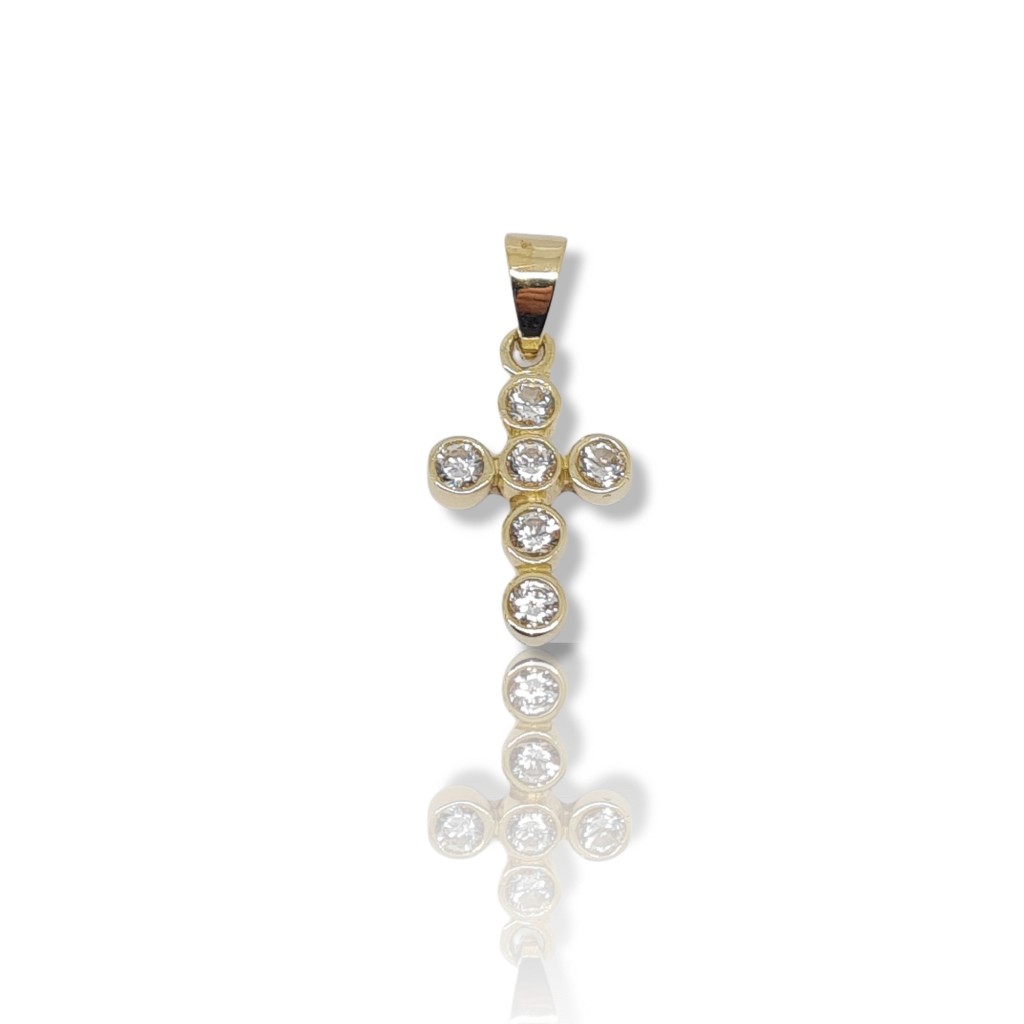 Croce in oro giallo k14 con zirconi cubici (code H1865)