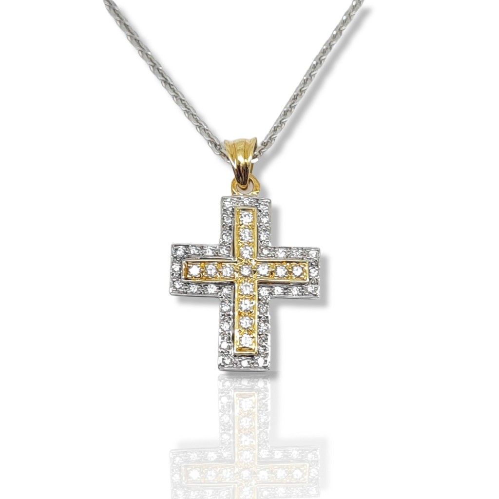 Croce (con catena) in oro Bianco e oro Giallo k18 con diamanti (code H1733)