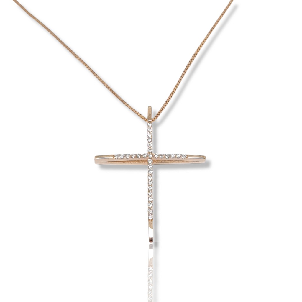 Rose gold slim cross 14k with white zircon (code P2530)