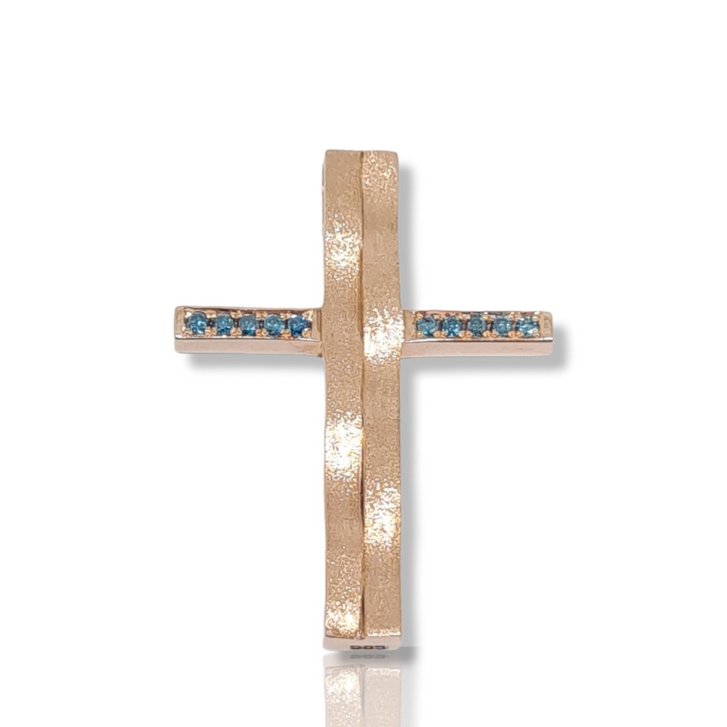 Σταυρός απο ροζ χρυσό Κ14 με διαμάντια (code H2368)