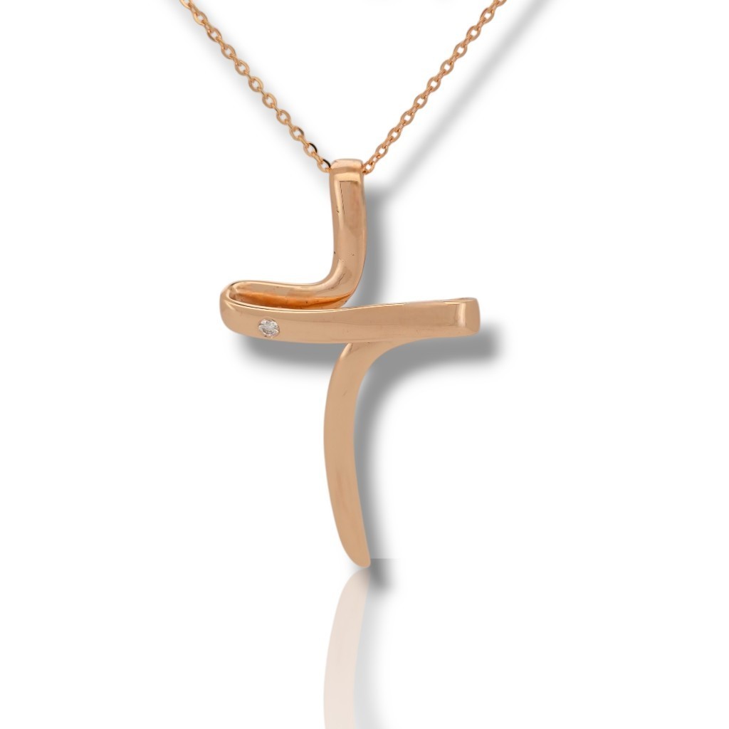 Σταυρός απο ροζ χρυσό σε σχήμα σπαθιού κ14 με διαμάντι (code P2390)