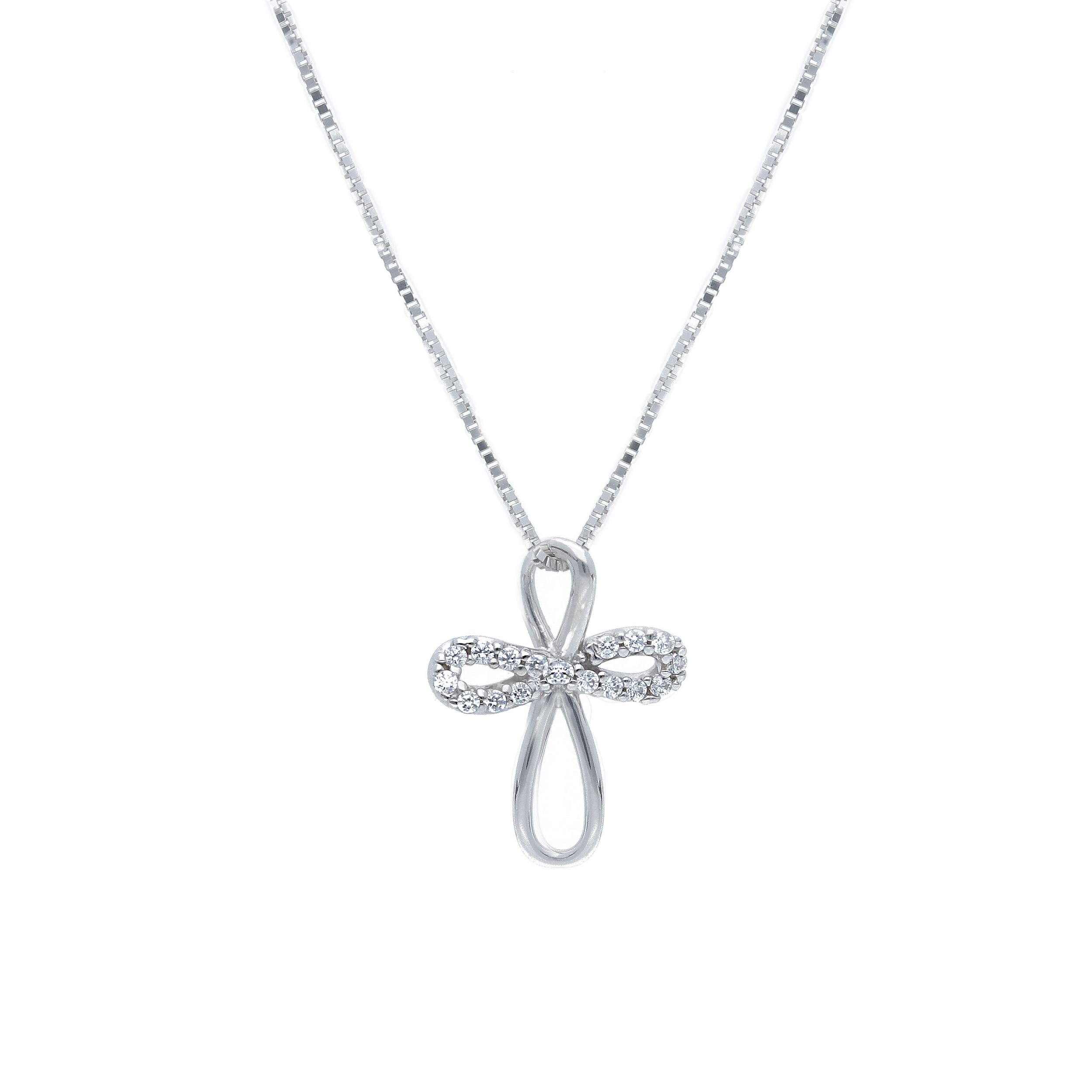 White gold cross (with chain) k9 with diamond (code S224500)
