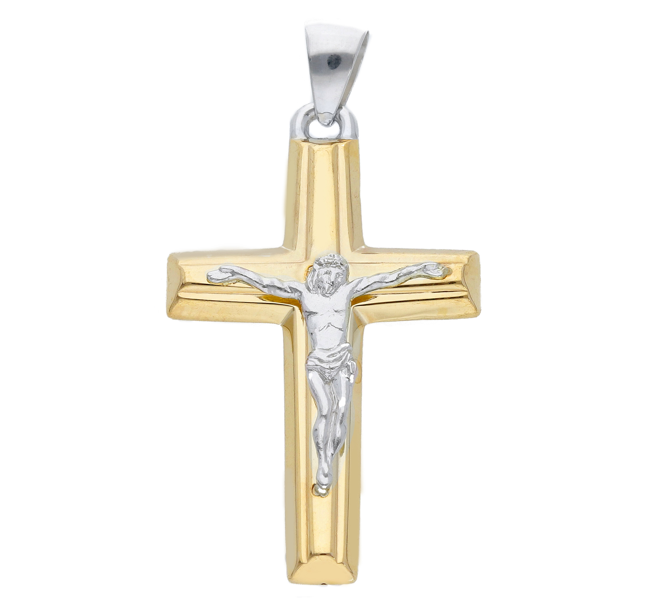 Croce in oro Giallo con Crocifisso in oro bianco k14 (code S231309)