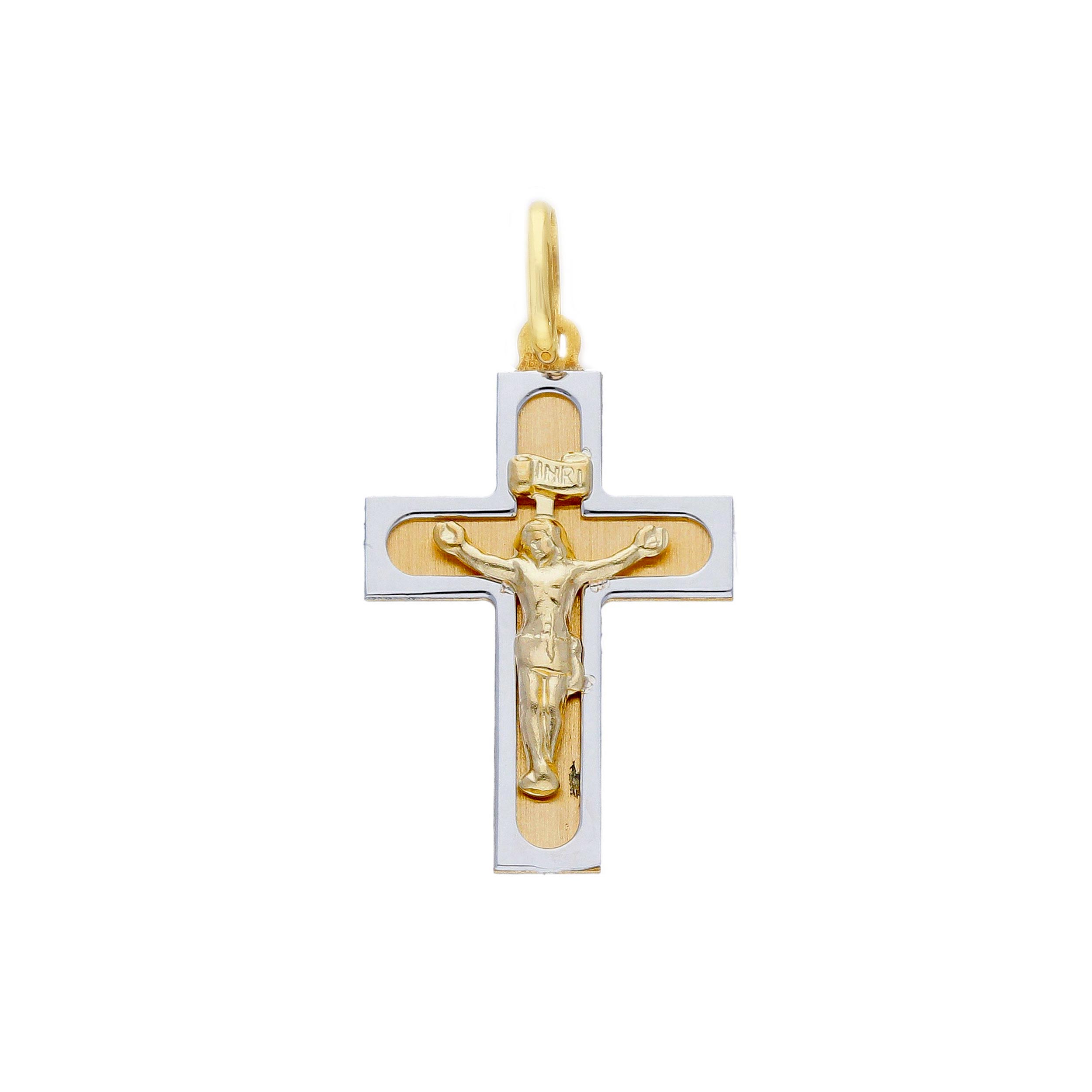 Croce in oro Giallo con Crocifisso in oro bianco k14 (code S244732)