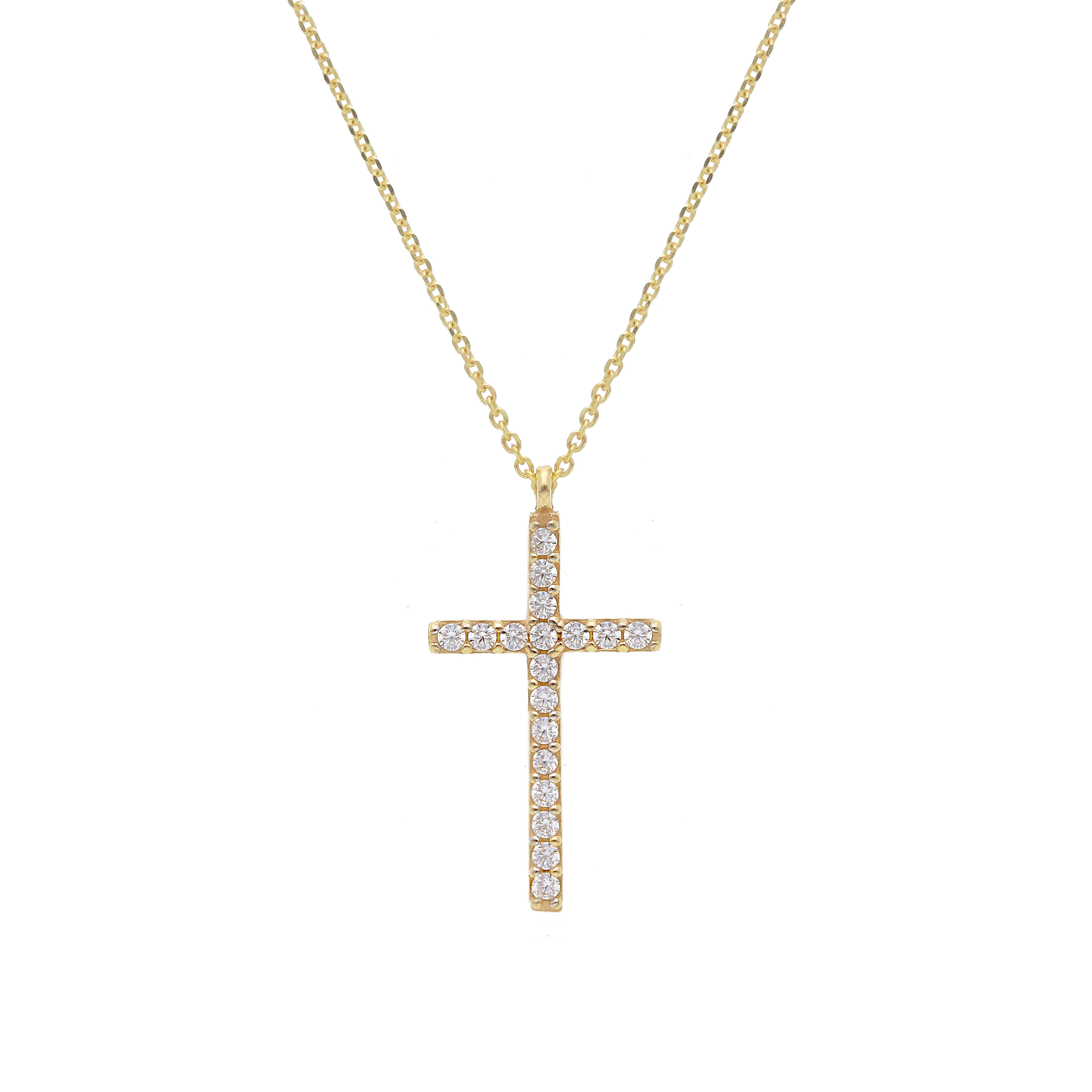 Golden slim cross (with chain) k9 with zircon (code S262980)