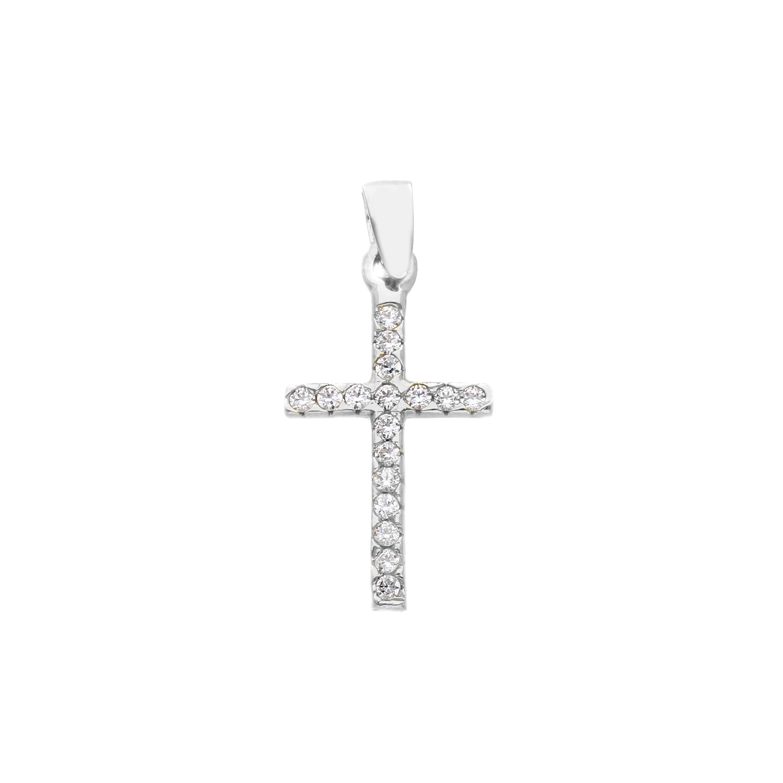 Croce in oro Bianco k14 con zirconi cubici (code S279926)