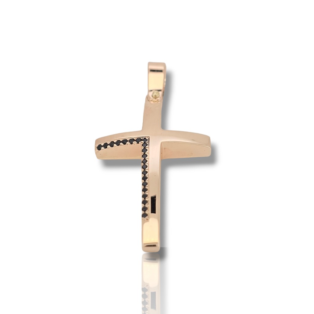 Croce in oro rosa k14 con zirconi cubici neri (code H1677)
