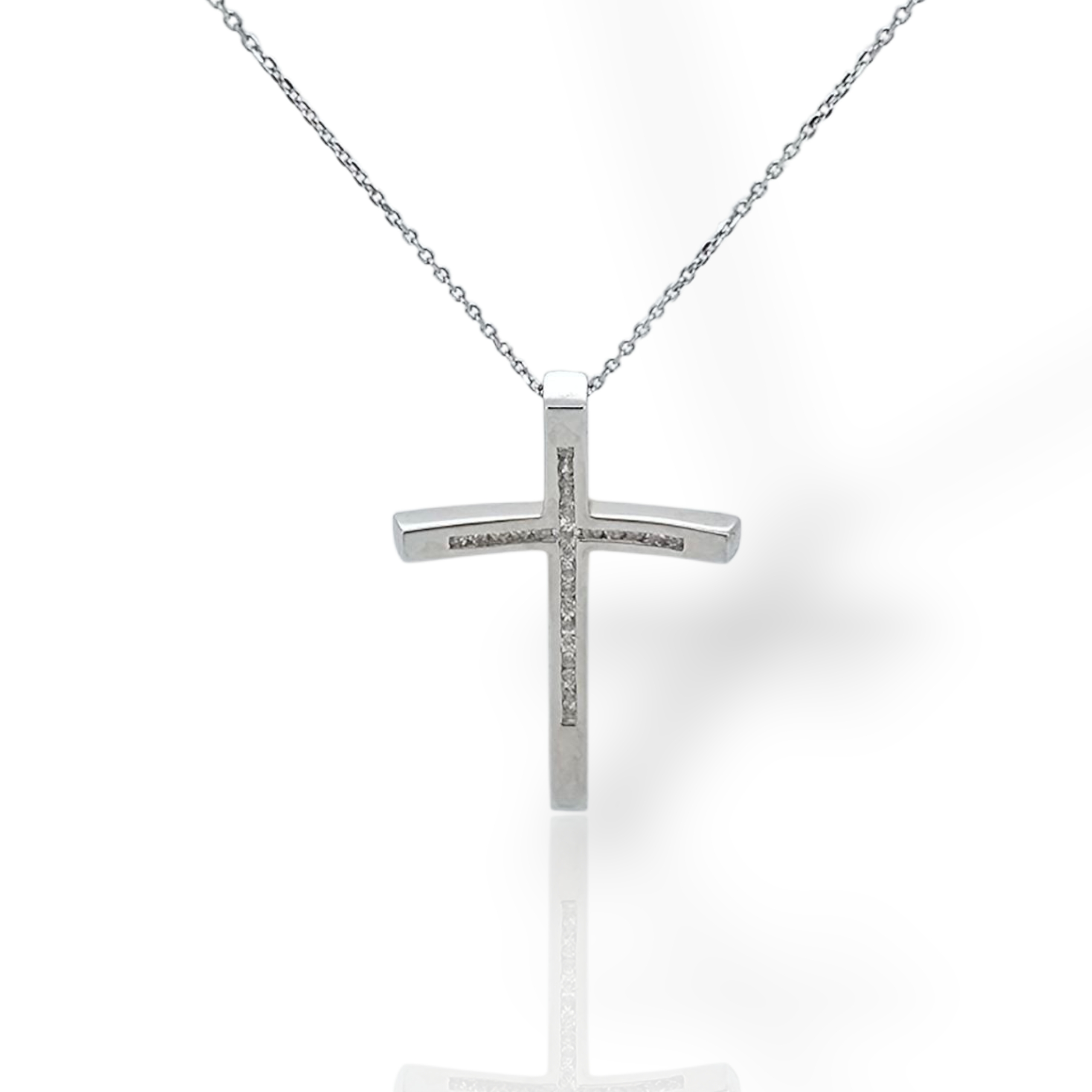 Σταυρός (με αλυσίδα) απο λευκόχρυσο κ18 με διαμάντια (code H001938)