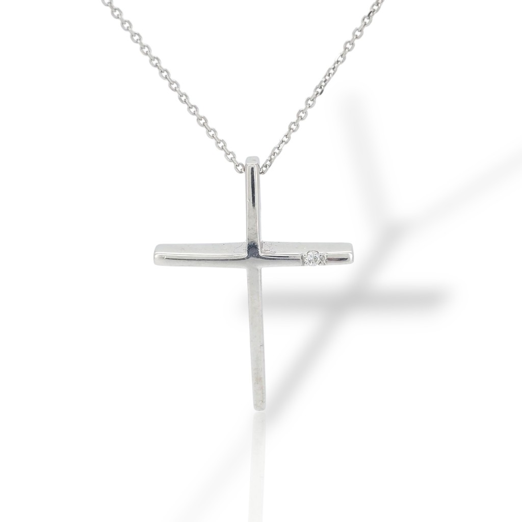 White gold cross (with chain) k14 with diamond (code H2280) 