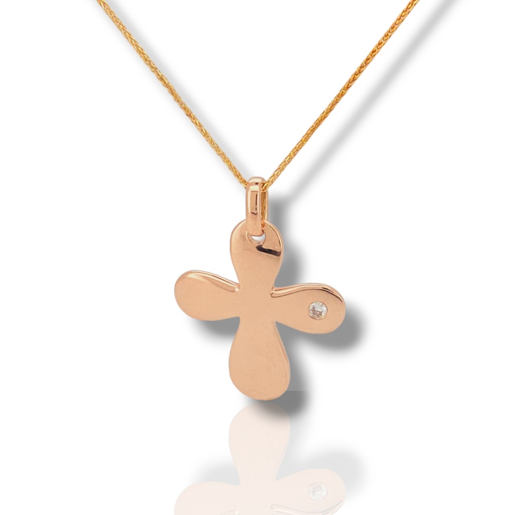 Rose gold cross k14 with diamond  (code H2839)