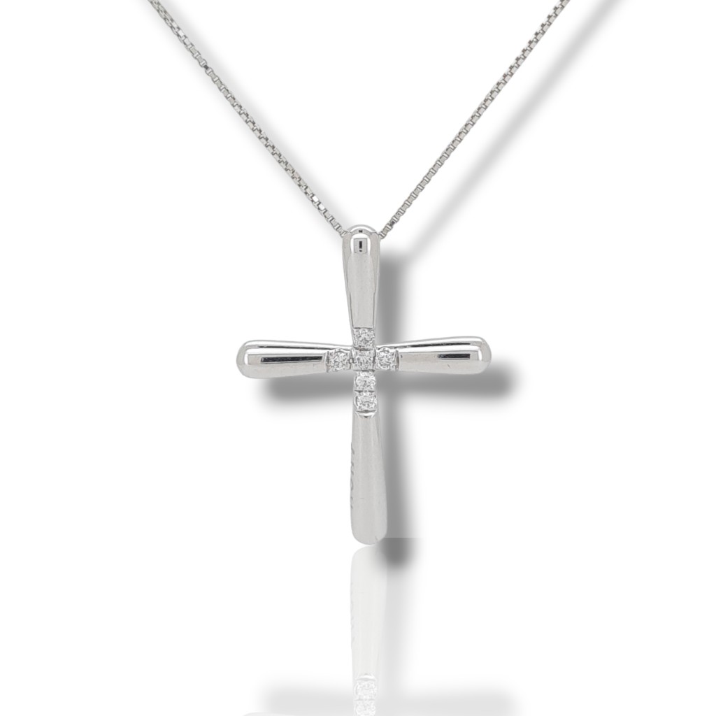 Croce (con catena) in oro Bianco k14 con diamanti (code P1756)