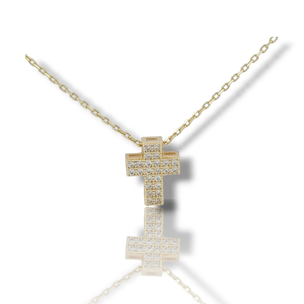 Golden cross (with chain) k14 with zircon (code S257312)