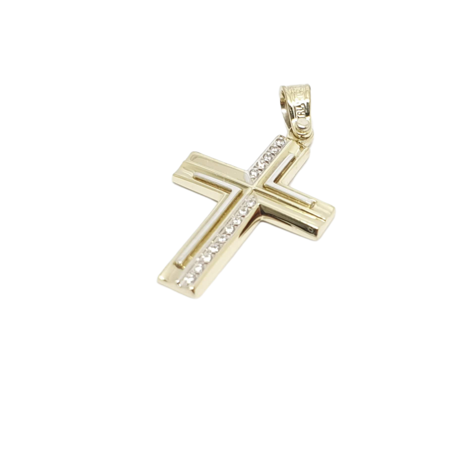 Croce in oro giallo k14 con dettagli in oro bianco (code H1911)