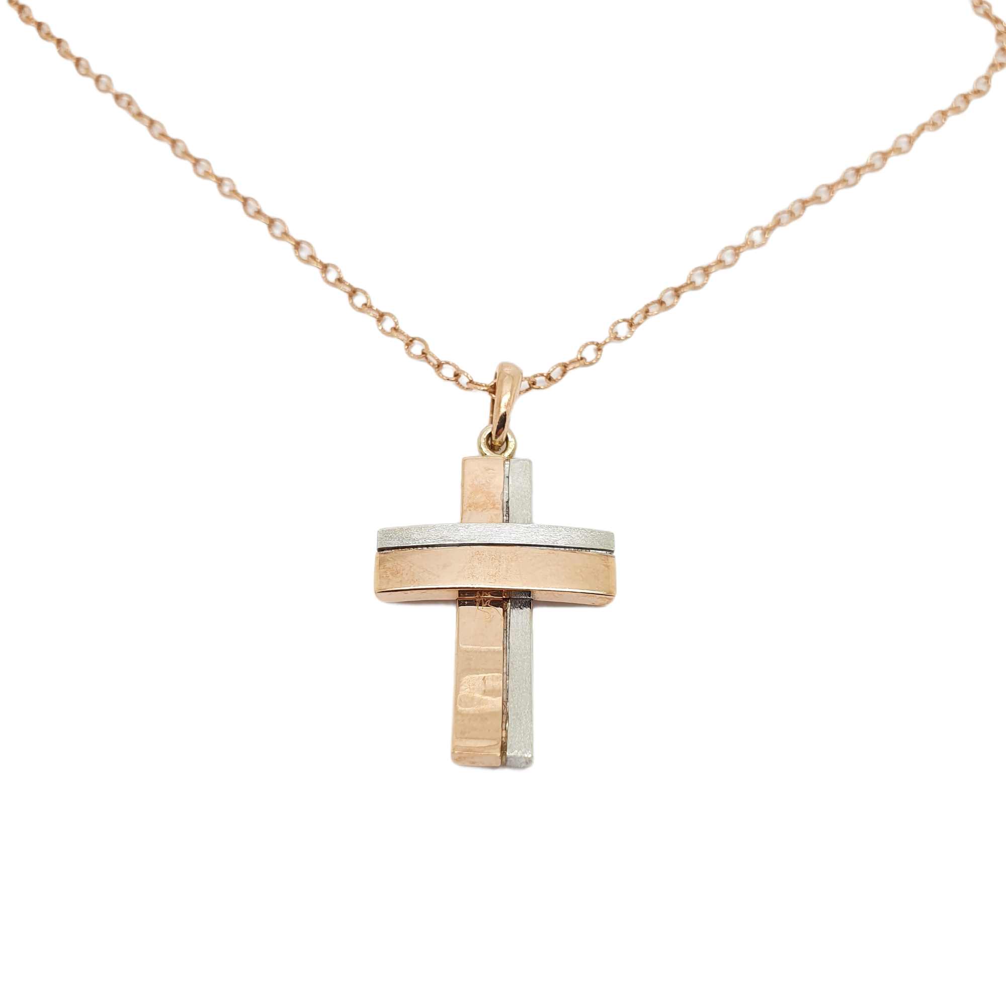 Croce (con catena) in oro Rosa k14 con dettagli in oro Bianco (code P1743)