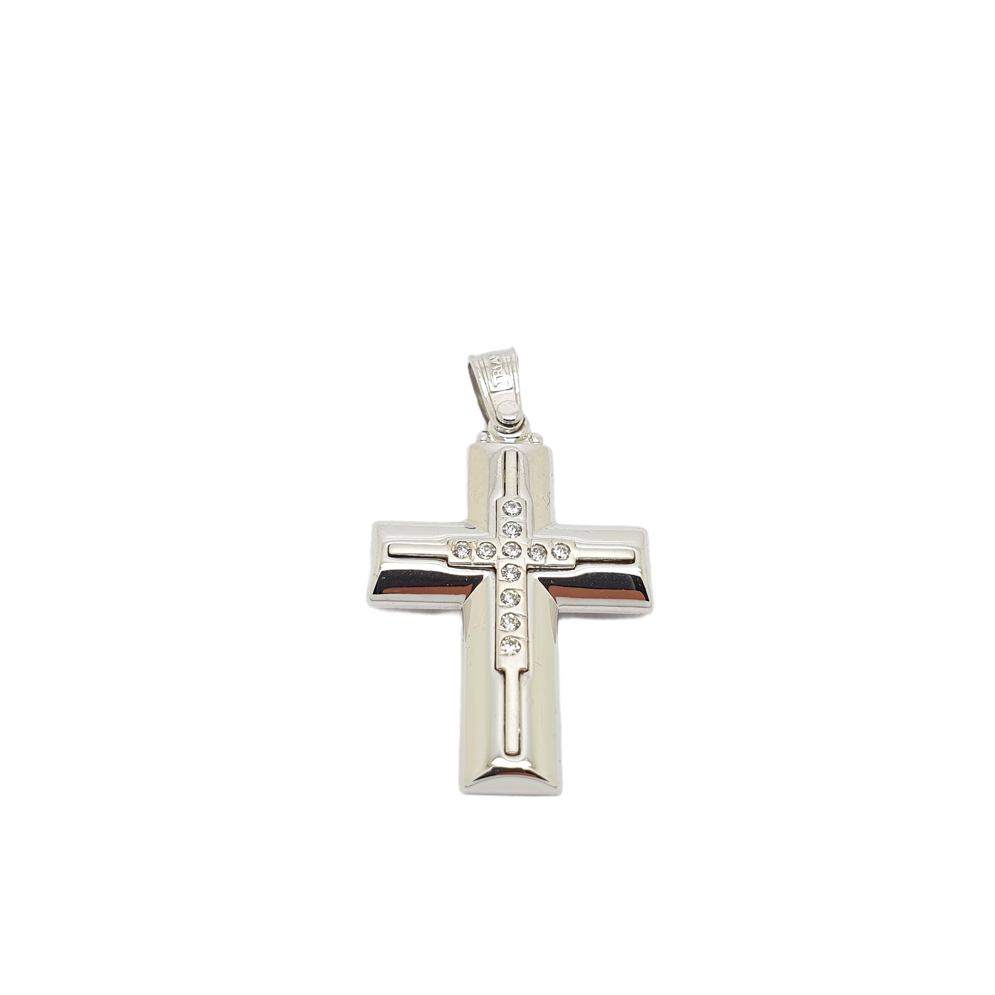 Croce in oro bianco k14 con zirconi cubici ( code H1845)