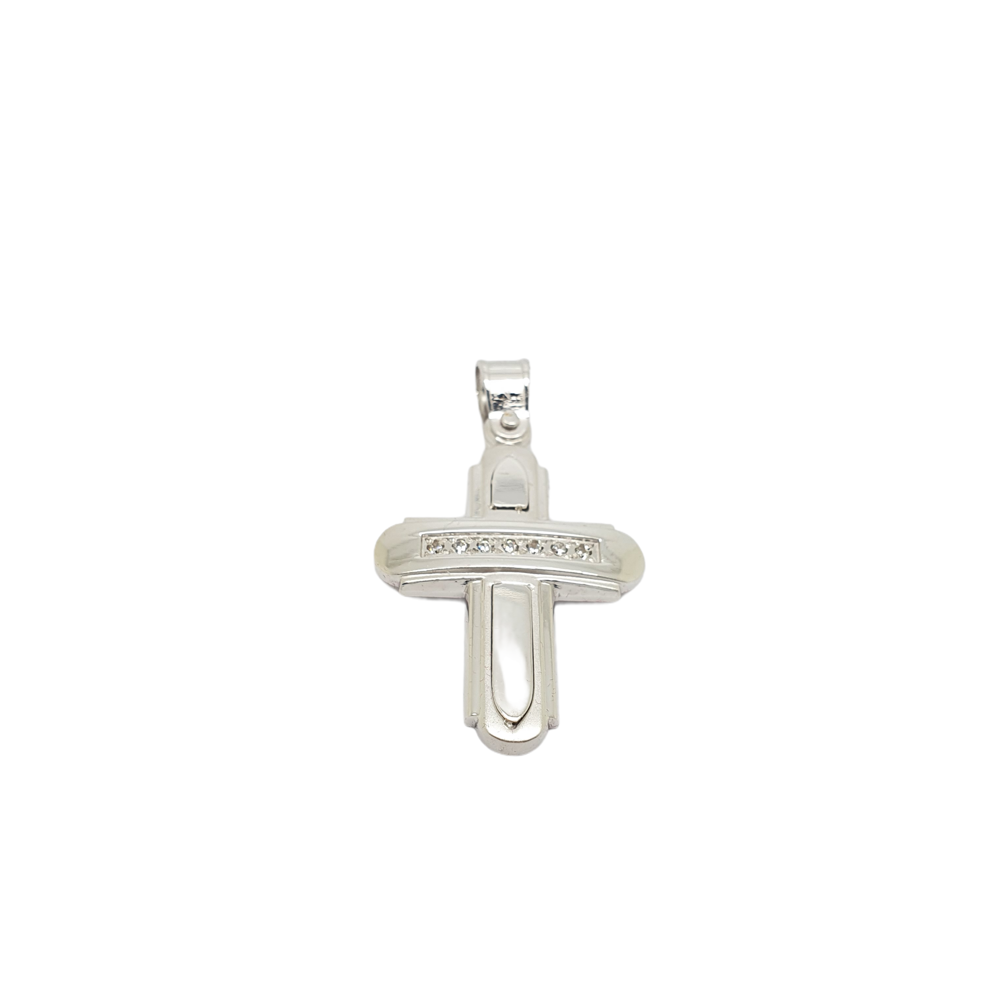 Croce in oro bianco k14 con zirconi cubici (code AL1846)