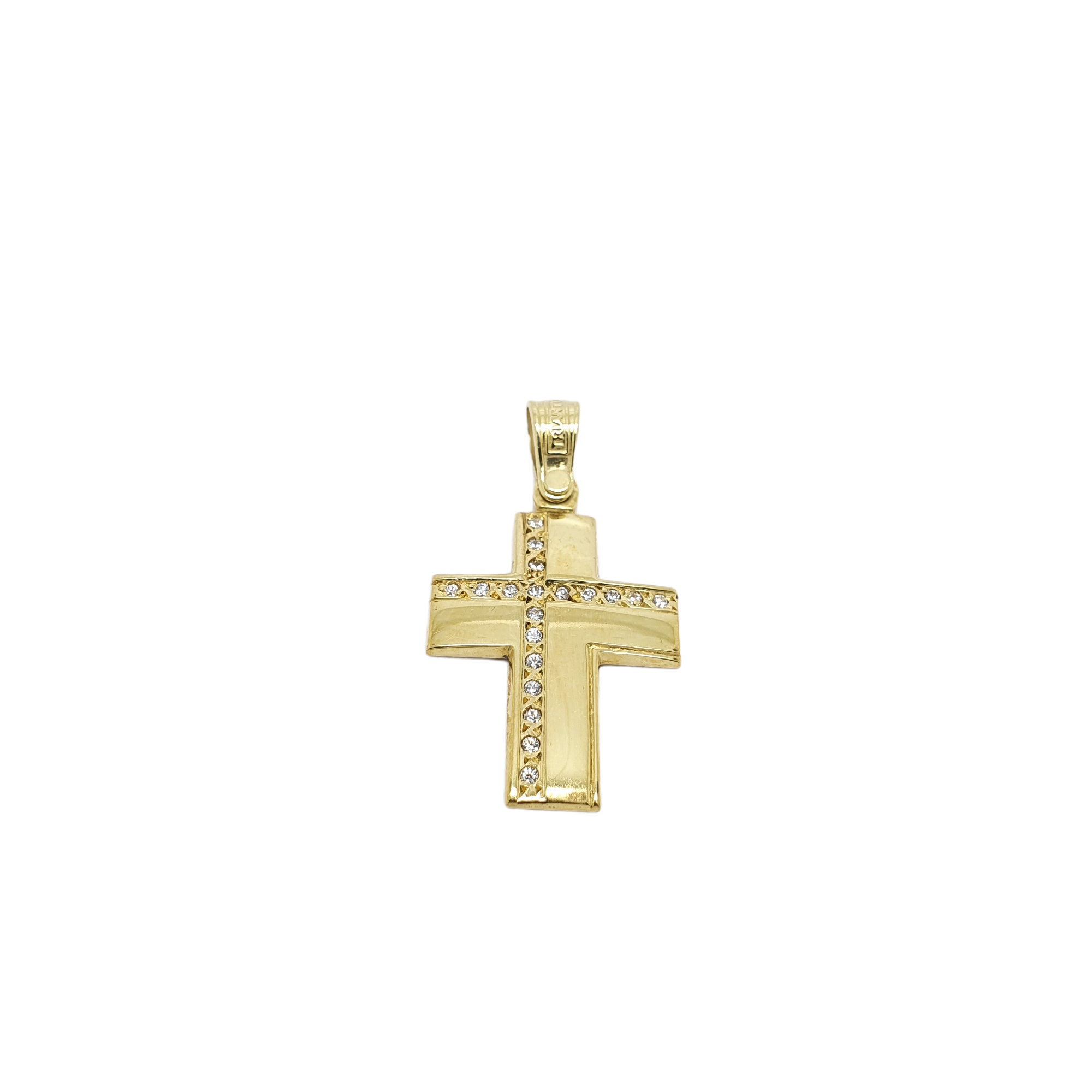 Croce in oro giallo k14 con zirconi cubici (code H1847)
