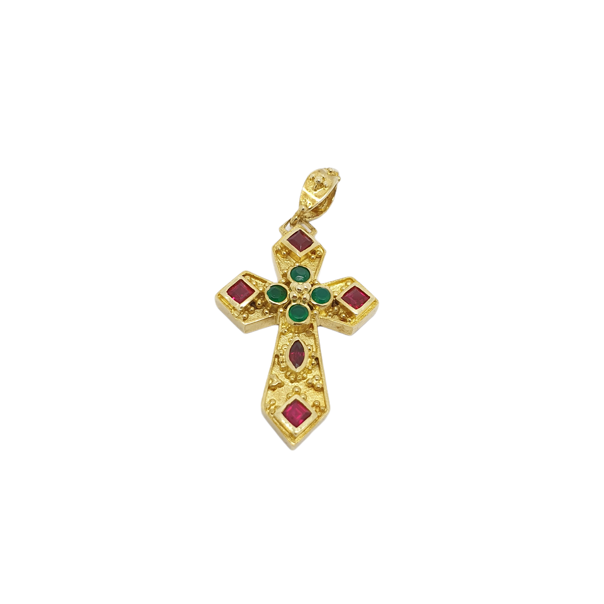 Croce in oro K14 con pietre sintetiche.
