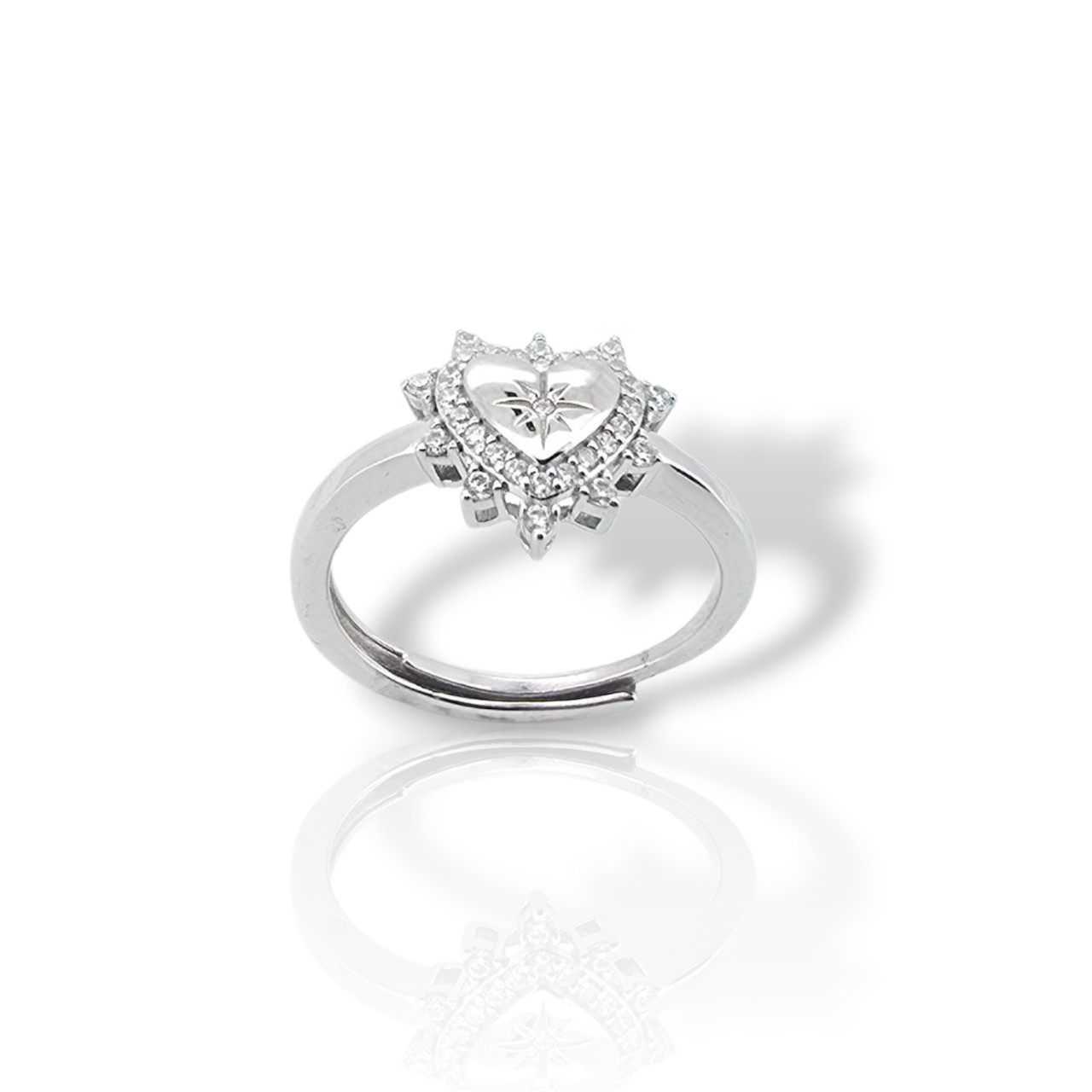 Ασημένιο Δαχτυλίδι με Λευκά Ζιργκόν σε Σχήμα Καρδιάς (ΒΕΝ350/ΑΑ)