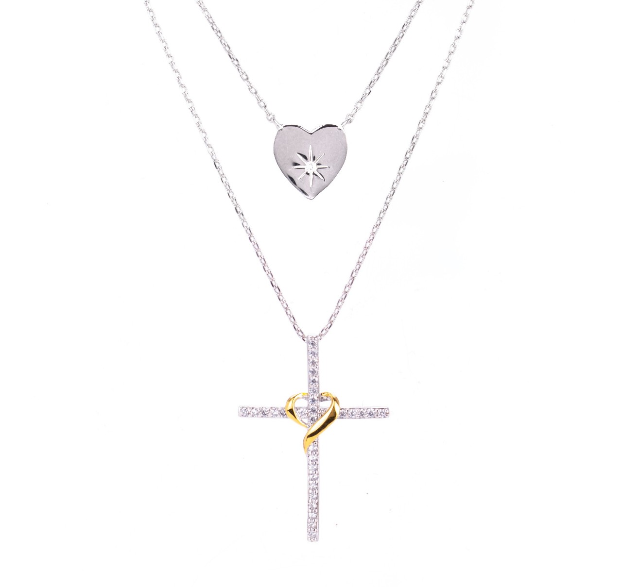Ασημένιο κολιέ με σταυρό και καρδιά  925º   (code ΒΕΝ296/C)