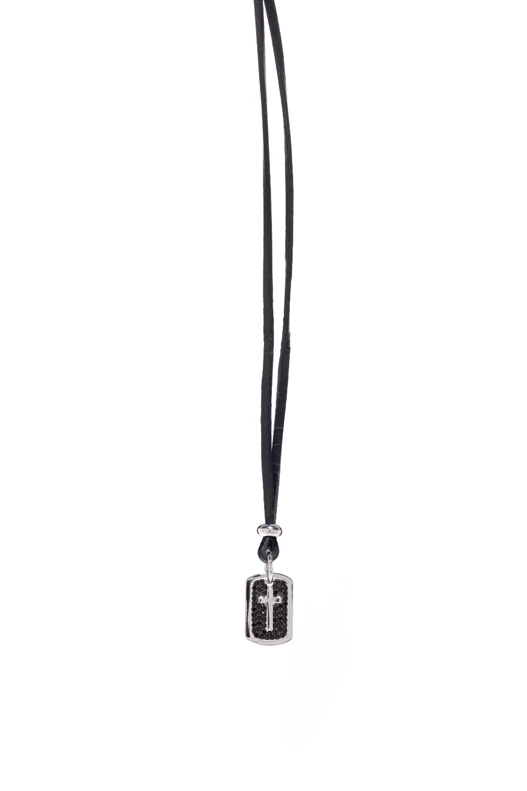  Collana Croce in argento 925° rodiato con cordon nero (AGI 317/C)