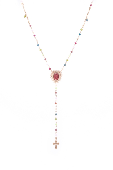 Madonnas rosary with colorful Stones in 925° rose gold-plated (AGI332/C)