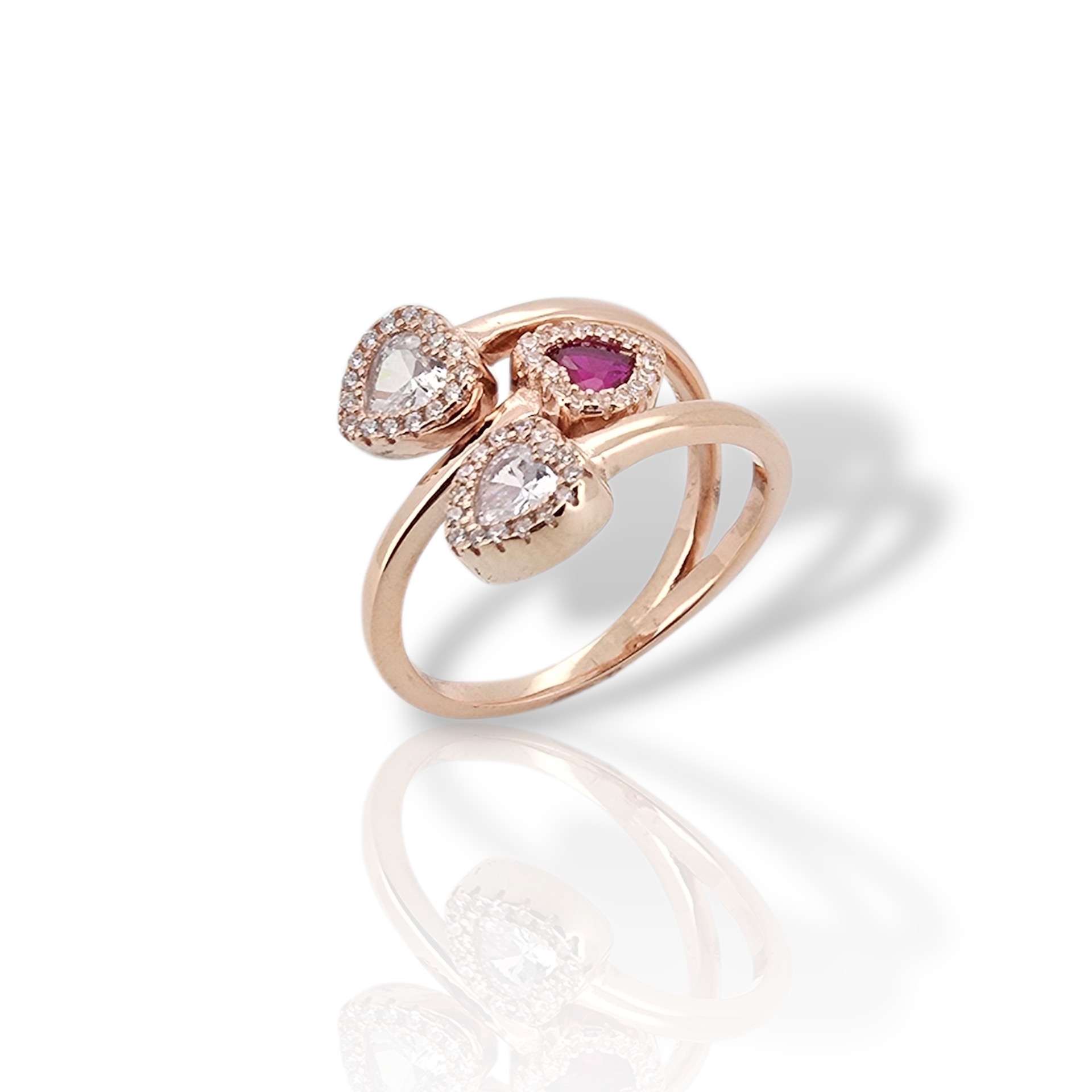 Anello in argento con tre cuori oro Rosa (code FCM002825)