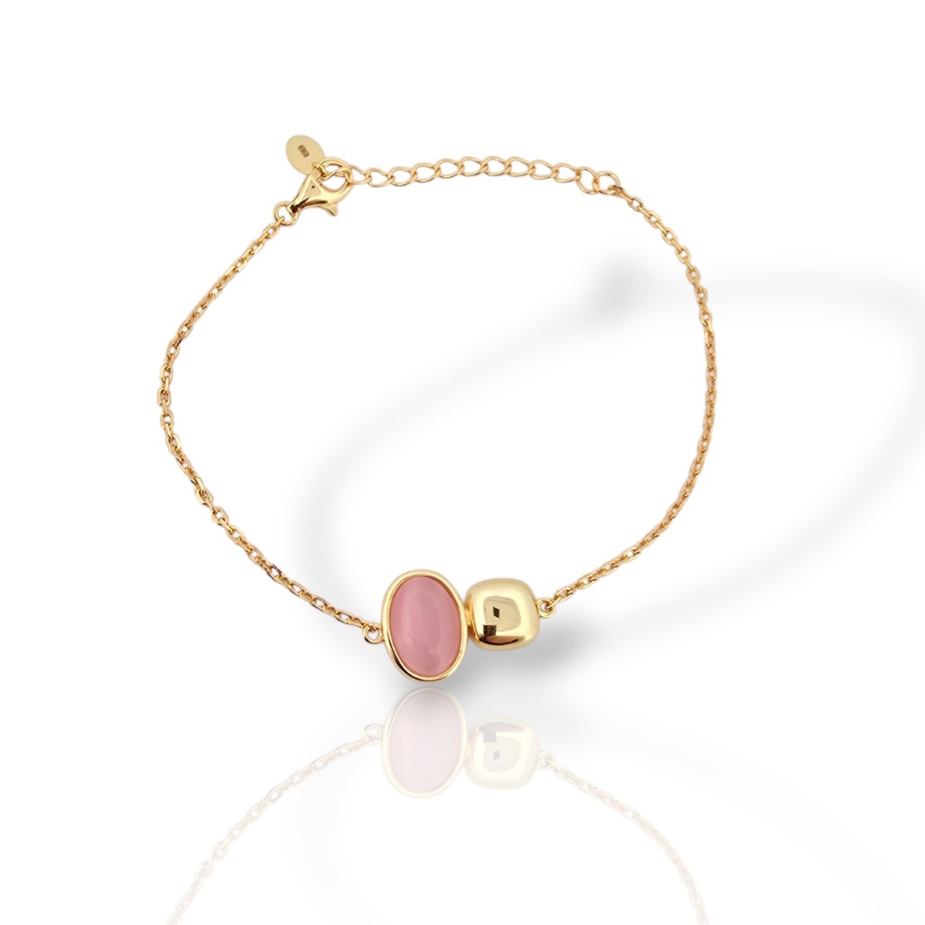 Ασημένιο επιχρωσωμένο βραχιόλι με συνθετική πέτρα «Μάτι της Γάτας» (code FC012334)