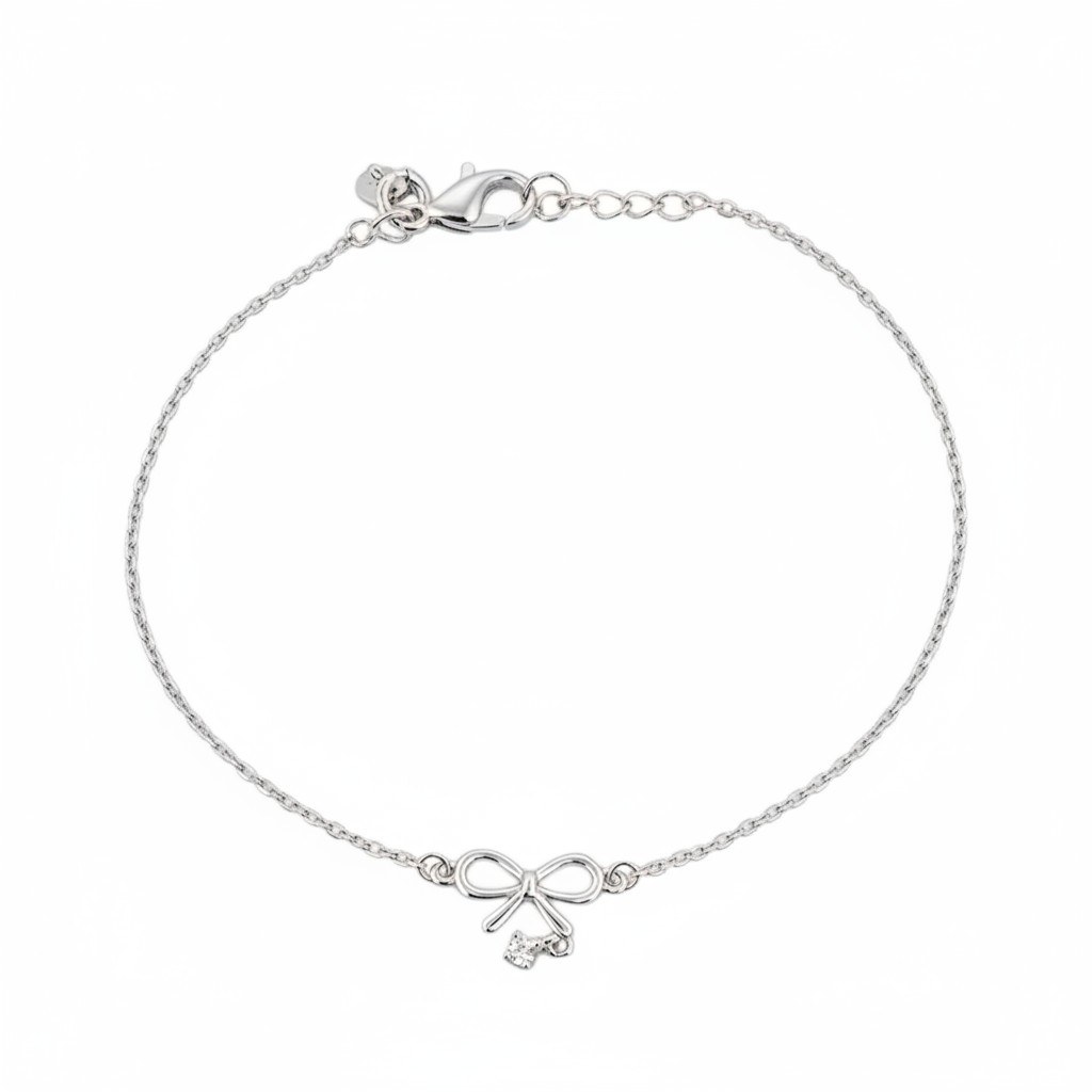 Silver Bracelet with Zircon and Elegant Bow  (code FC011268)